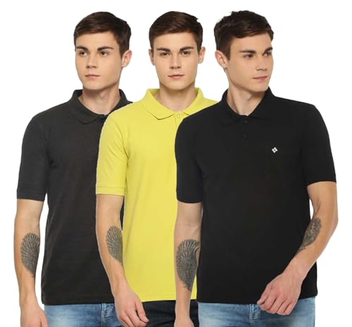 Image of Dollar Men's Pack of 1 Solid Cotton Blend Polo Neck T-Shirt