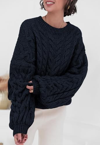 Image of PRETTYGARDEN Womens Sweaters Spring 2026 Cable Knit Long Sleeve Crewneck Oversized Sweater Chunky Pullover Loose Outfits