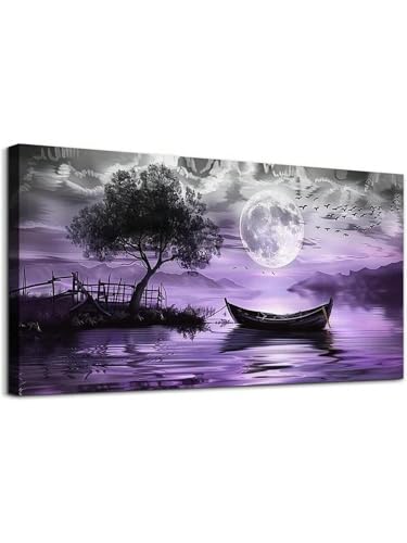 Grande peinture murale abstraite noir et blanc et toile paysage violet TONGYINLI 55x110cm