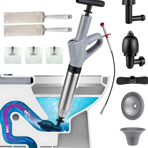 Image of High-Pressure Toilet Plunger with 2 toilet cleaning brushes and 3 wall hooks - Air Drain Blaster for Unclogging Toilets, Sinks, Drains, Bathroom & Kitchen-Heavy Duty Air Drain Plunger for Floor Drains