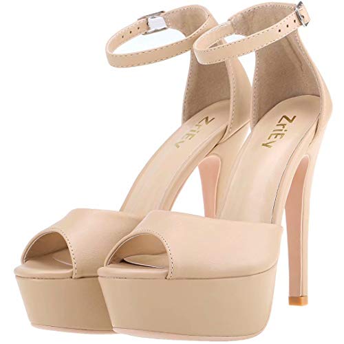 Zriey Women Platform Heeled Sandals Peep Toe Strappy Heels Stiletto Ankle Strap Cocktail Prom Party Wedding Dancing… - Image 4