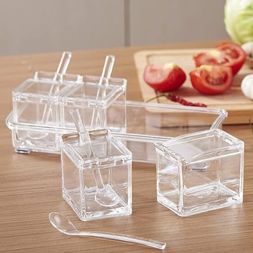 Image of HAMSA Multipurpose Spice Jars For Kitchen, Masala Box, Detachable Container Small Spices Rack, Salt Sugar Pepper Seasonings Jar, small box storage with spoon Acrylic, Masala Dani,Dabba For Kitchen