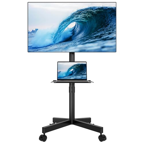 BONTEC Mobile TV Stand for 23-60 Inch TVs, Rolling TV Stand with Locking Wheels, Adjustable Height, Media Shelf, Max VESA 400x400mm, Holds Up to 88lbs