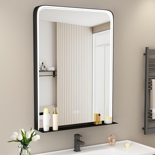 STARLEAD Badspiegel-mit-Beleuchtung und Ablage 80x60cm, LED-Badspiegel mit...