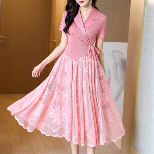Women Print Patchwork Midi Pleated Dress Summer Short Sleeve V-Neck Elegant Dress Korean Vintage Dress3