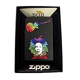 Zippo Custom Lighter - Matte Black Bob Marley Rainbow Text Design Guitar Raggae Rastafarian Music Marijuana
