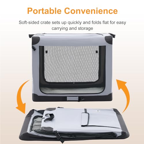 Image of NEWBULIG Collapsible Dog Crate 42 Inch, Portable Travel Crate for Dogs and Cats, Soft Foldable Pet Kennel with 3-Door Mesh Windows Indoor & Outdoor