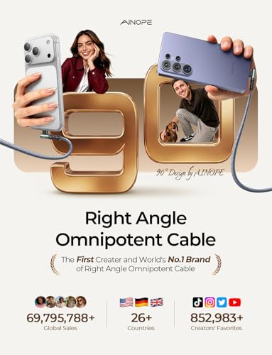 Image of AINOPE USB to USB C Cable [5-Pack, 6.6ft] 3.1A Type C Charger Fast Charging, Right Angle USB to C Cable for Galaxy A15 A25 A35 A55 A54, S10+ S10 S9, Note 20 10 9, LG V30, Moto G, Multicolored