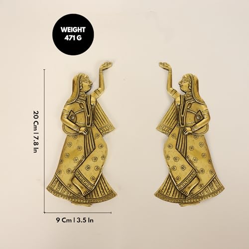 Image of Spillbox Brass Dancing Wall Hanging |Traditional Hanging for Home|Living Room|Door Hanging Decor|Statue Sculpture for Home & Office Decor- Brass Dancing Girl Wall HangingSet of 2[950gm]