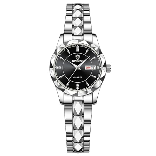 JewelryWe Montre Femme Acier Inoxydable: Montre Femme en Diamant Analogique Quartz 3Atm Etanche Montre Bracelet Femme Classique avec Aiguilles Lumineuses - Cadeau pour...