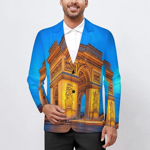 Arc De Triomphe Paris Night Men's Slim Suit Long-Sleeve Prom Tuxedo Classic Two Button Business Jacket2