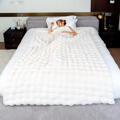 SpottedCozy Bubble Cuddle Twin Blanket for Couch, Ultra Soft Cream White - image 1