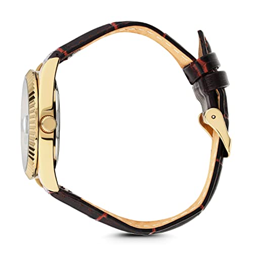 Stauer Noire Bienne Swiss Watch For Men – Swiss-Made Analog Watch – Genuine Crocodile-Embossed Leather Watch Bands – Gold-Finished Watch Case –– Luxury Gift For Men #TOP2