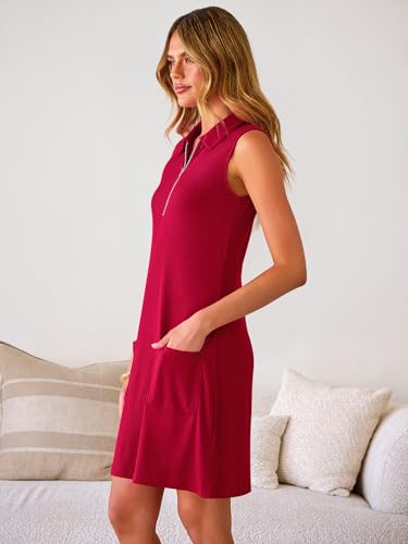 Image of ANRABESS Womens Summer Dresses Casual Sleeveless Ribbed Half Zip Polo Collar Tshirt Dress 2026 Spring Tunics Short Sundress