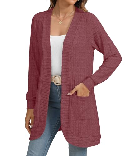 Image of YSYOKOW Cardigan Sweaters for Women Long Sleeve Open Front with Pockets | Long Cardigans for Women Lightweight Soft Casual Dressy Loose Fit Cardigan Sweater with Pockets for Work and Office