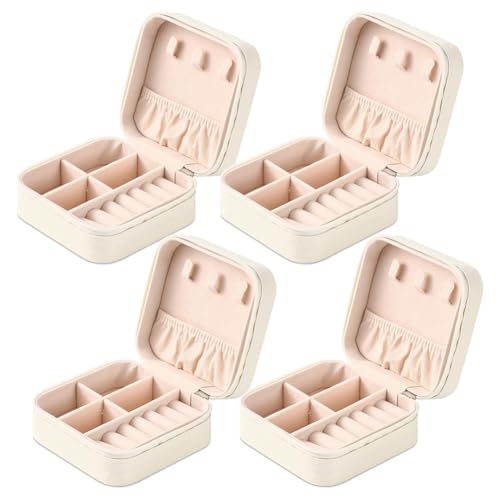 Kznifmk Joyero con Espejo, Pequeño Organizador de Joyas, Estuche de Viaje para Mujer (4 Piezas con Espejo)