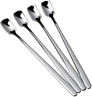 4 PCS Stainless Steel Coffee Spoons, Square Dessert Spoons Long Handle Table Teaspoon for Dessert Espresso Ice Tea/6.1 inch Christmas Gifts(Silver)