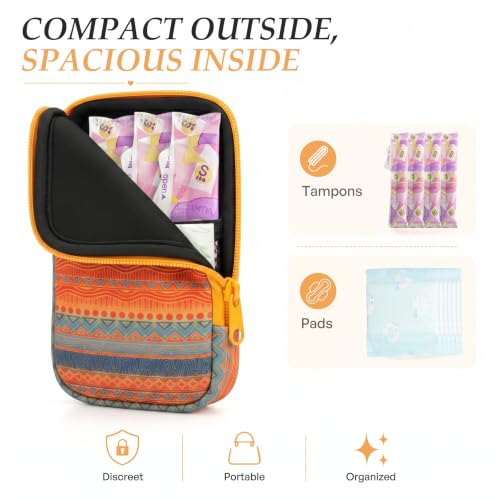 Image of KJQJLY 2 Pack Portable Tampon Organizer Bag Tampon Holder & Storage Case with Zipper for Travel, Discreet Period Bag for Purse, Waterproof Feminine Products Pouch for Women (Rainbow Boho)