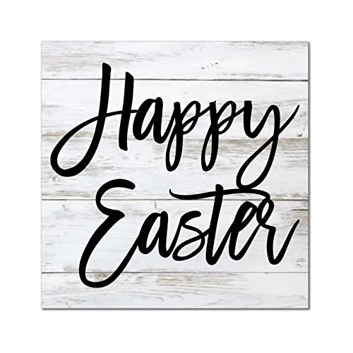 Plaque murale en bois Happy Easter au design carré rétro de 30,5 cm - 2