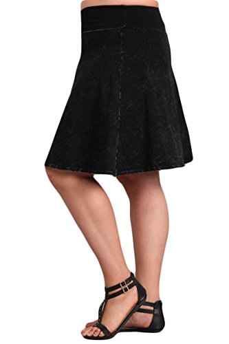 HEYHUN Plus Size Women's Solid Acid Washed Flared Hippie Midi Skirt2
