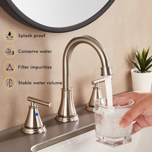 Fransiton 8 Inch Widespread Bathroom Sink Faucet 3 Hole, Brushed Nickel Bathroom Faucet With Metal Pop-Up Drain Assembly thumb #2