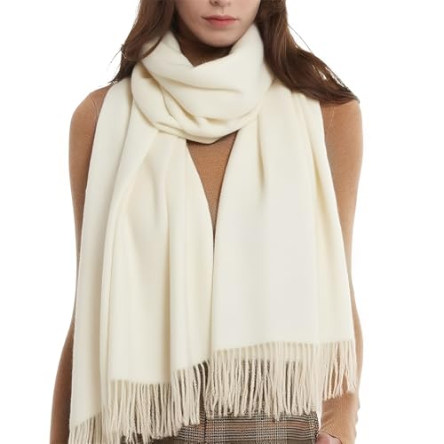 STAVHERT 1 Stück Winterschal Damen, Schal Damen Winter, Schal Weiß Stola aus weichem Kunstfasermaterial, 200 cm Länge und 70 cm Breite, ideal für Herbst und Winter