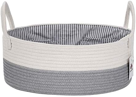 AUNHUIT Baby Nappy Diaper Caddy Organizer Extra Large Nursery Storage Bin Woven Cotton Rope Baby Shower Basket with 8 Pockets 5 Compartments Removable Insert Portable Travel Changing Organiser(Grey)