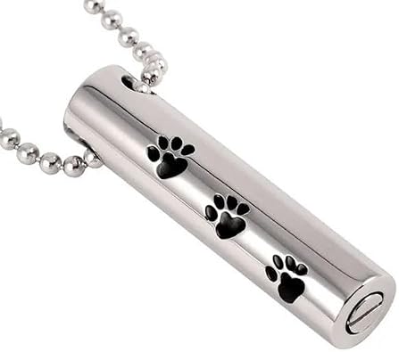 HYUNJIN Stainless Steel Pet Memorial Urn Necklace For Ashes Dog Cat Paw Print Cylinder Cremation Pendant Jewelry Ashes Jewelry Urns 2022-as picture_a-only pendant