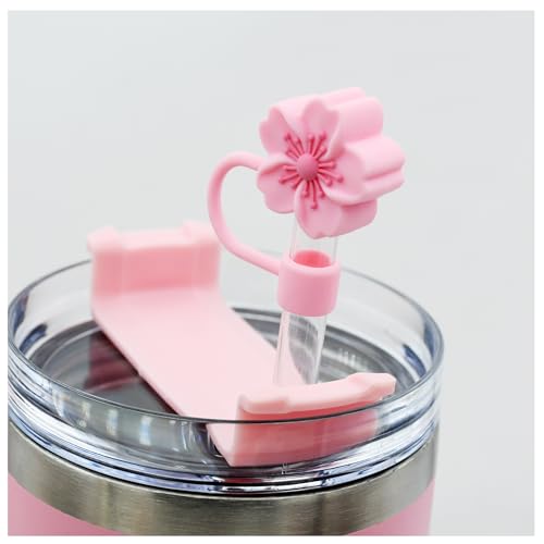 Image of 3pcs Cherry Blossom Silicone Straw Cover Cap for Stanley Cup,Straw Topper 10 mm 0.4 in Reusable Straw Tips Lids,Flower Straw Tip Covers Gift for Party Decor