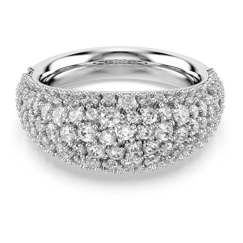 Swarovski Bague bombée de la collection Sublima, cristaux Zirconia incolores, sertissage chaton, bijou en métal rhodié, taille 58