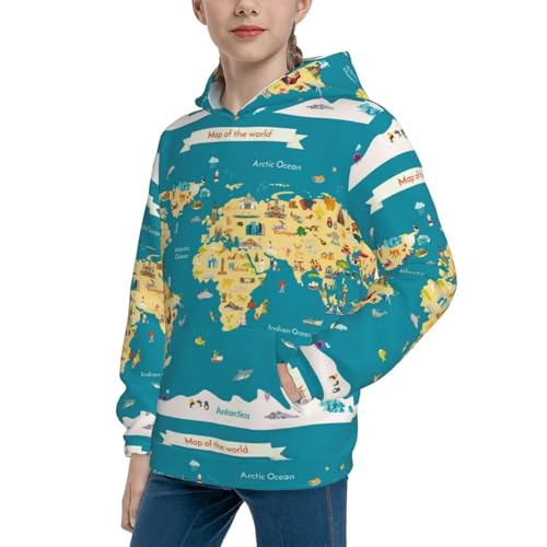 World Map With Landmarks Kid Hoodies Boys Sweatshirts Girls Pullover with Pocket2