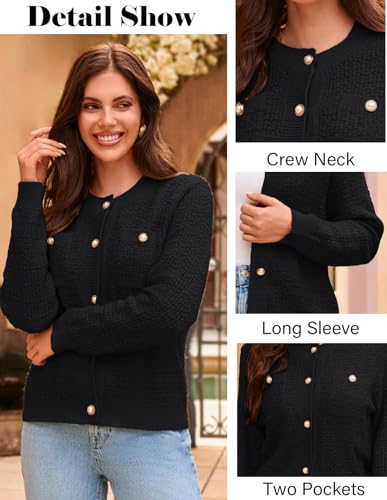 Image of GRACE KARIN Womens Open Front Button Down Long Sleeve Texture Knit Cardigan Sweaters with Pockets