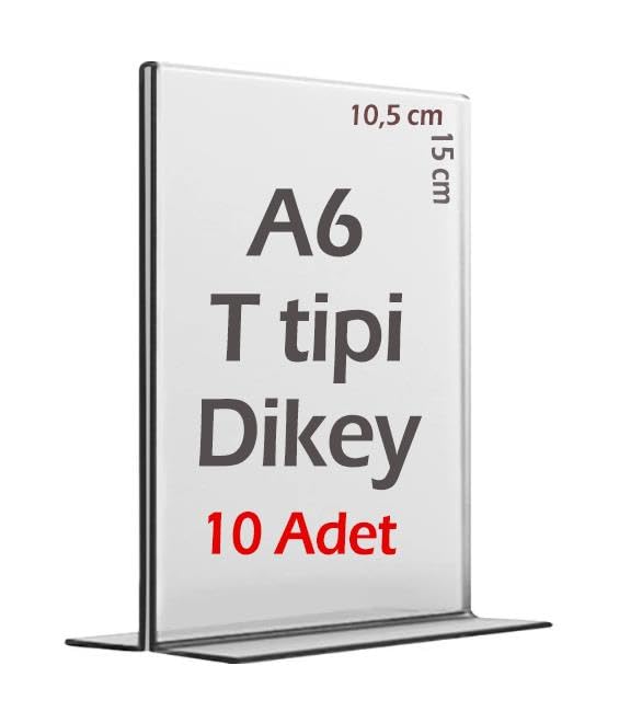 A6 T-Tipi Dikey Şeffaf Föylük Menü Broşür Etiket Fotoğraflık Albüm Stand Sehpa (10 Adet)