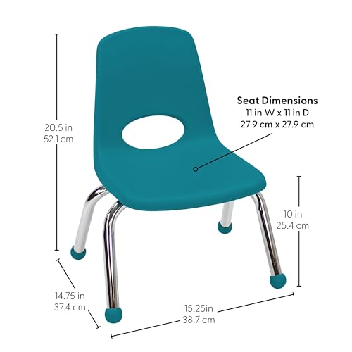 Image of FDP 10 inch School Stack Chair,Stacking Student Seat with Chromed Steel Legs and Ball Glides for in-Home Learning or Classroom - Teal (4-Pack), 10377-TL