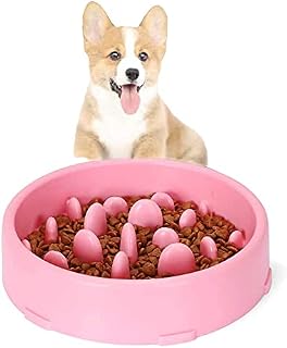 PLCatis Slow Feeding Dog Bowl Feeder Non-Skid Safe Dog Bowls to Slow Down Eating Better Digestion Slow Feeding Eating Dog Bowl Plastic Pink Dog Food Bowl for Preventing Choking Bloating Healthy Eating