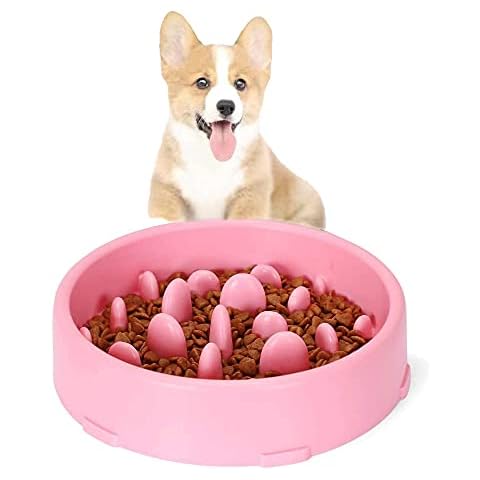 PLCatis Slow Feeding Dog Bowl Feeder Non-Skid Safe Dog Bowls to Slow Down Eating Better Digestion Slow Feeding Eating Dog Bowl Plastic Pink Dog Food Bowl for Preventing Choking Bloating Healthy Eating Cover