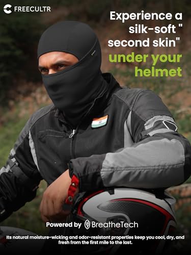 Image of Freecultr Full Face Helmet mask for Bikers Balaclava for Men Masks for Bike Riding, UV Protected Biker Accessories for man, Face Cover for Men & Women Helmet Head Cover Bamboo Balaclava