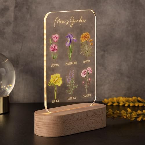 Gifts for Mom, Grandma, Custom Engraved Night Light with Kids' Names, Text & Birthflowers for Mother - Custom Grandma's Garden Gifts, Mothers Day Gifts from Daughter, Son, 7 Flowers - Image 5