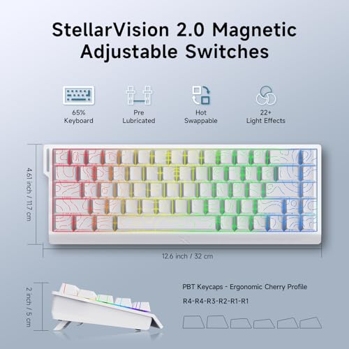 Image of MCHOSE ACE 68 60% Mechanical Gaming Keyboard Wired Rapid Trigger Hall Effect Keyboard Magnetic Switch Hyper-Fast 8000Hz Adjustable Actuation, Hot Swap, RGB PC MAC Laptop (White Topographic Ice Rhino)