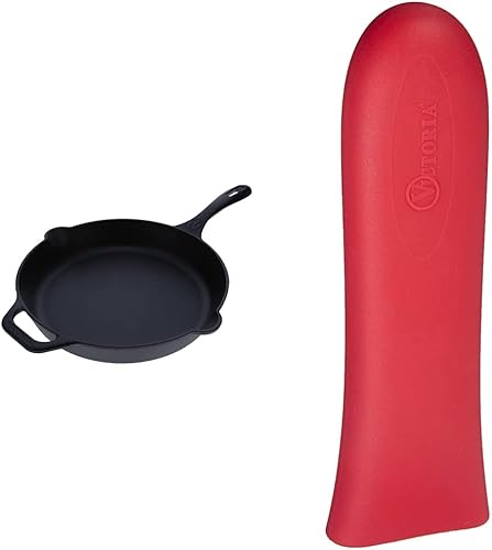 Victoria Sartén de hierro fundido, sartén pre-sazonada de hierro fundido con mango largo, fabricado en Colombia, 12 pulgadas y funda de mango de