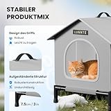 Outdoor Katzenhaus mit Erhöhten Design, Wasserdicht Katzenhaus für Draußen, Warm Hundehöhle mit Türvorhang, Waschbar Hundehaus Tierheim Für Streuner Haustiere (34x40x47cm, Grau)