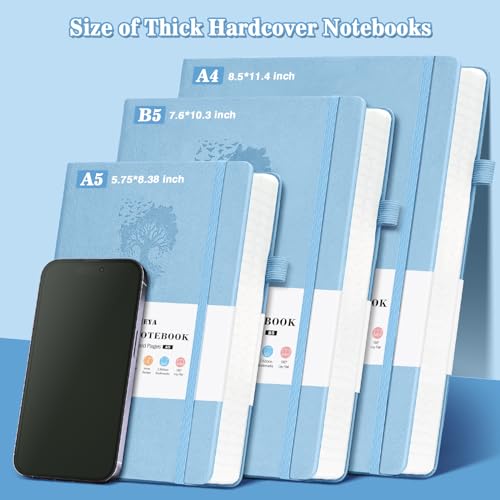 Caderno pautado A5, diário de couro grosso com 370 páginas numeradas para escrever, caderno de capa