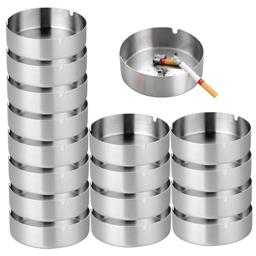 Cendriers en acier inoxydable, lot de 16 cendriers en métal de 7, 6 cm, résistants au vent et à la poussière, robustes et durables, pour bars, restaurants chambres, intérieurs extérieurs.