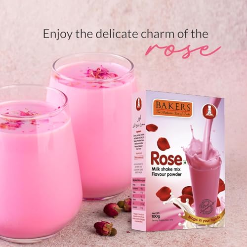 Image of BAKERS Milk Shake Mix Powder - Rose Flavor Pack of 4, Each 100g (400 Gram) | Instant Thick & Creamy Shake Mix | Rich & Delicious Dessert Drink | Ready to Mix with Milk | No Preservatives |Ready in 30 Sec