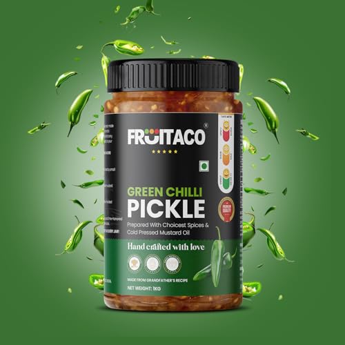 Image of Fruitaco Green Chilli Pickle - Authentic Indian Pickle with Tangy and Spicy Flavor | Perfect Side for Meal (1 Kg, Green Chilli Pickle)