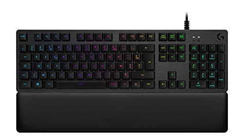 Logitech G513 Clavier Gamer Mécanique avec Repose-Poignets, Eclairage RGB LIGHTSYNC, Linear Switchs GX Red, Alliage Aluminium 5052, Personnalisable, Relais USB, Français AZERTY - Noir
