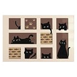 ジアン 玄関マット 猫 80×50cm 室内 屋内 屋外 滑り止め 洗える 黒猫 かわいい (ブラウン)