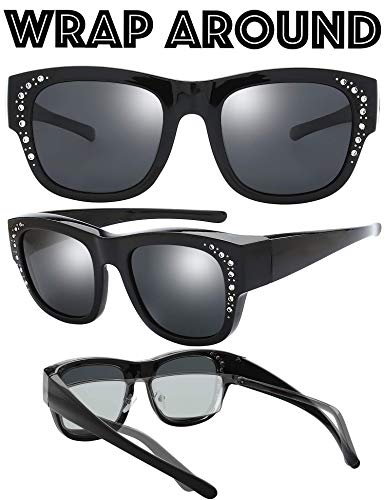 Image of The Fresh High Definition Polarized Wrap Around Shield Sunglasses for Glasses - Leather Eyeglasses Case