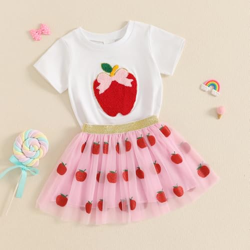 Kayotuas Toddler Girl Summer Clothes Back to School Outfit Bow Shirt Tulle Skirts Set Cute First Preschool Kindergarten Dress3