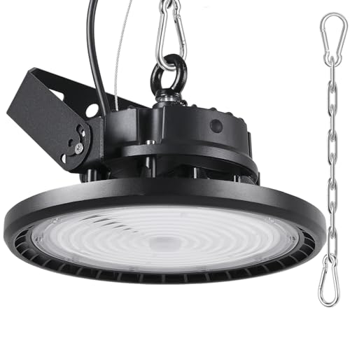 MAGOKORO LED高天井照明 200W 高天井灯 100-277V 昼光色6000K 32000LM IP66防水防塵 投光器 UFO型LEDハイベイライト 3年保証 ペンダントライト長寿命 省エネ掲示板、ガソリンスタンド、夜間作業、現場工事、駐車場、公園、運動場、工場照明【プラグ付 3M配線】【PSE認証】(200W)